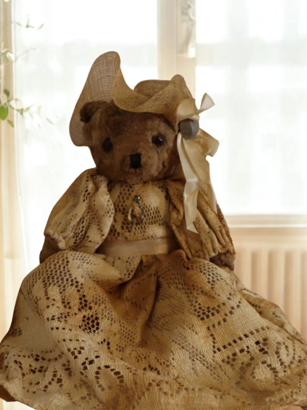 Vintage Wangs Teddy Bear Brown Jointed Legs Plush Victorian Dressed Plush PLB001